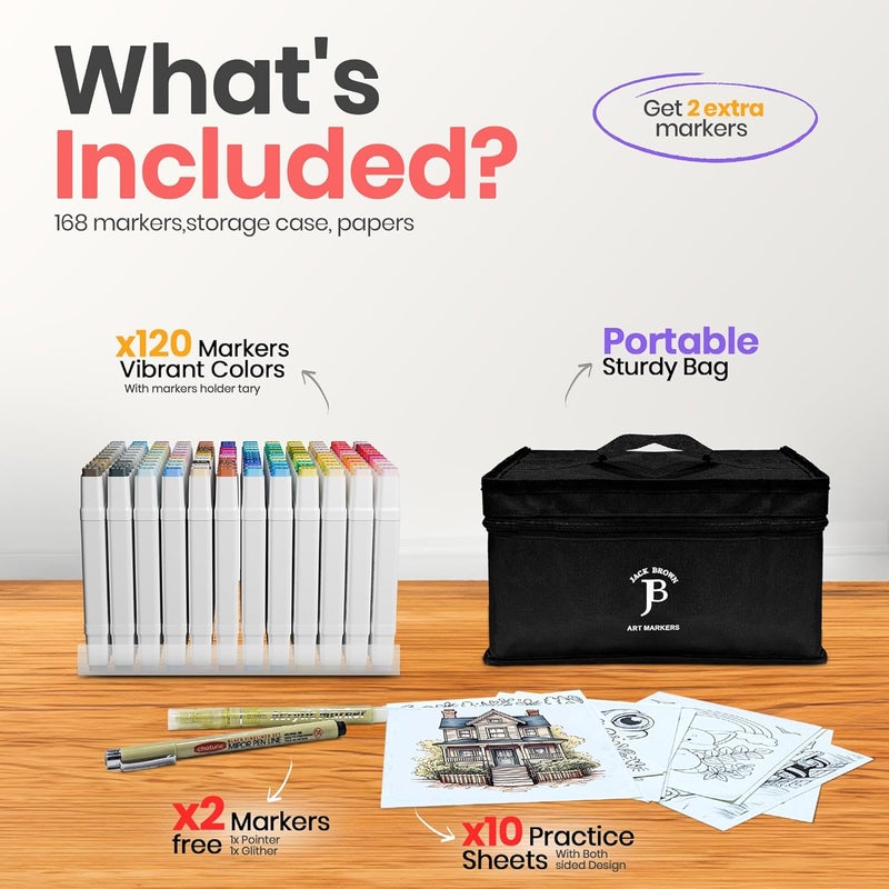 JACK BROWN 120 Colors Alcohol Markers Set with Fine & Chisel Dual Tip - Professional Art Markers for Adults & Kids, Perfect for Drawing, Sketching, Coloring & Animation - Includes Durable Marker Case - Image 4
